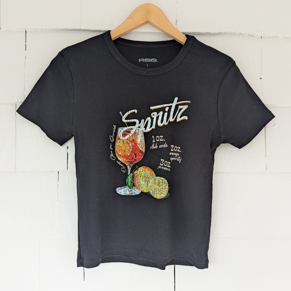 Tilly's Tops - New! RSQ Tilly's Aperol Spritz Black Baby Tee Large